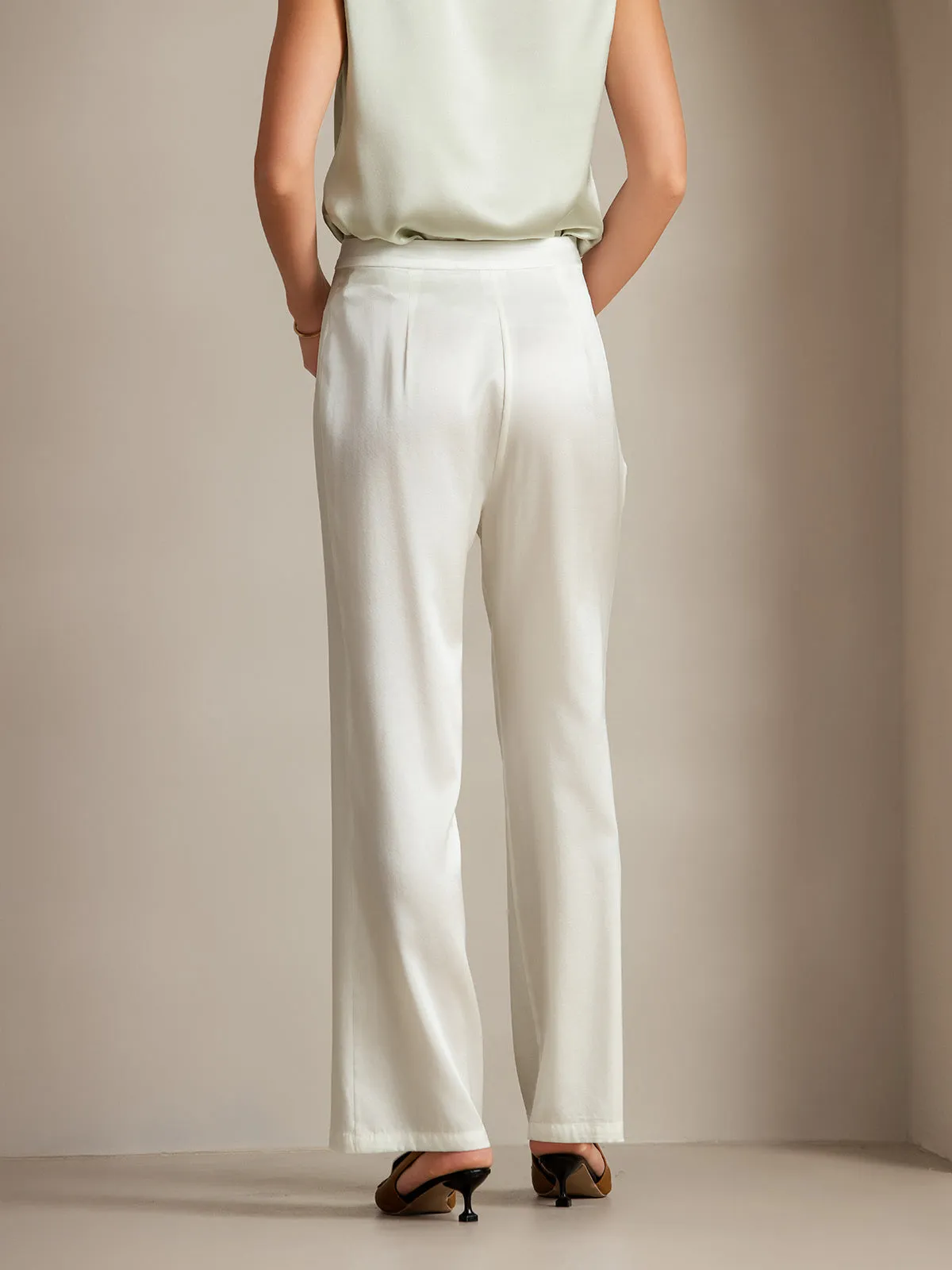 19Momme Silk Solid Color Casual Wide Leg Pants