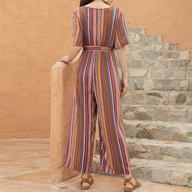 70s style Bohemian Jumpsuit Ladies Chic Waist