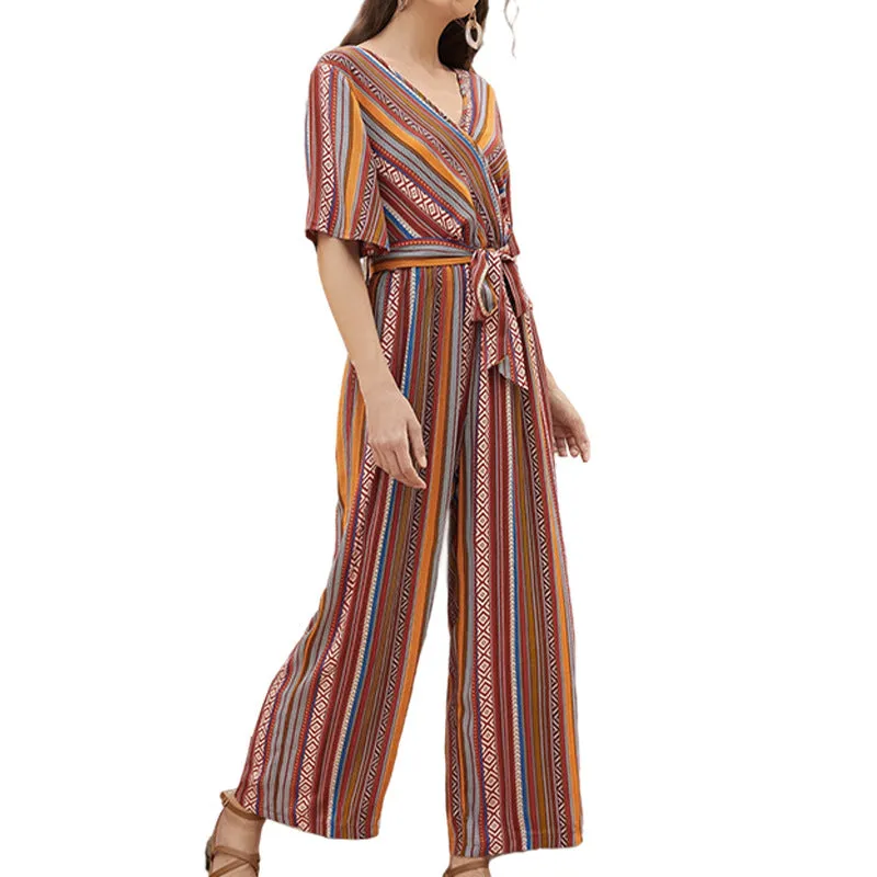 70s style Bohemian Jumpsuit Ladies Chic Waist