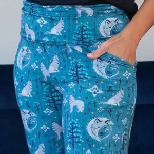 Adult "Night Howl" Wolves Foldover Straight Leg Lounge Pants with Pockets