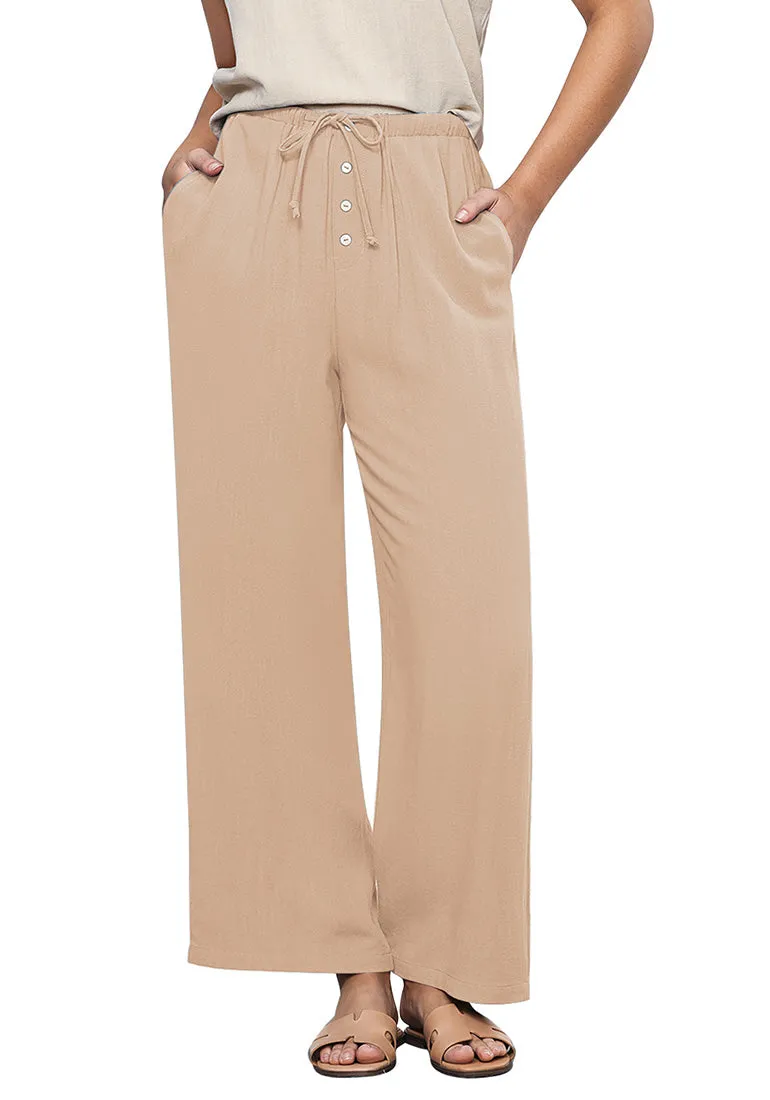 Almond Lightweight Casual Quick Dry Breathable Comfy Wide Leg Pant Elastic Waist