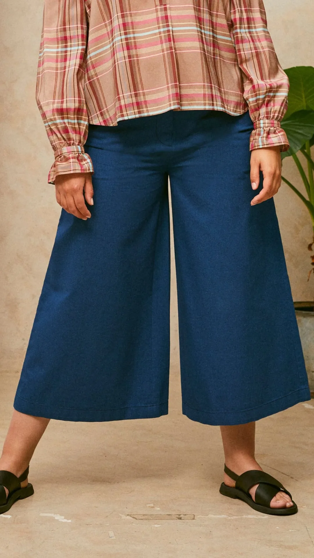 Amelia Wide Leg Culotte Trouser, Japanese Denim, by Saywood.