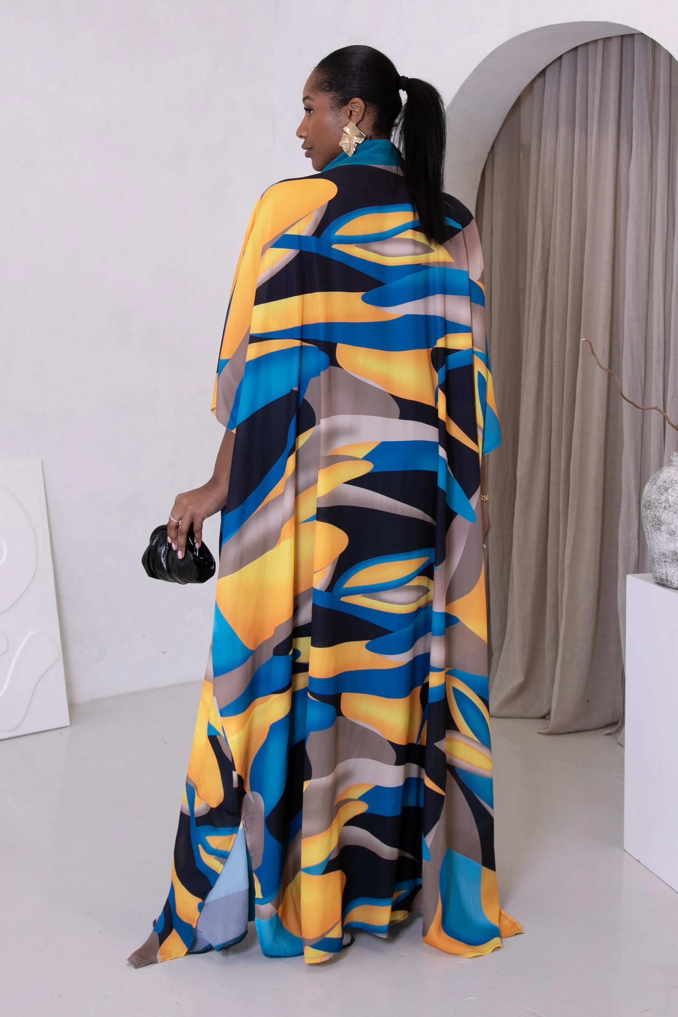 AREWA KAFTAN & TROUSERS SET - TEAL & YELLOW