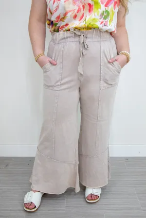 Ash Mocha Cropped Wide Leg with Stitching Detail