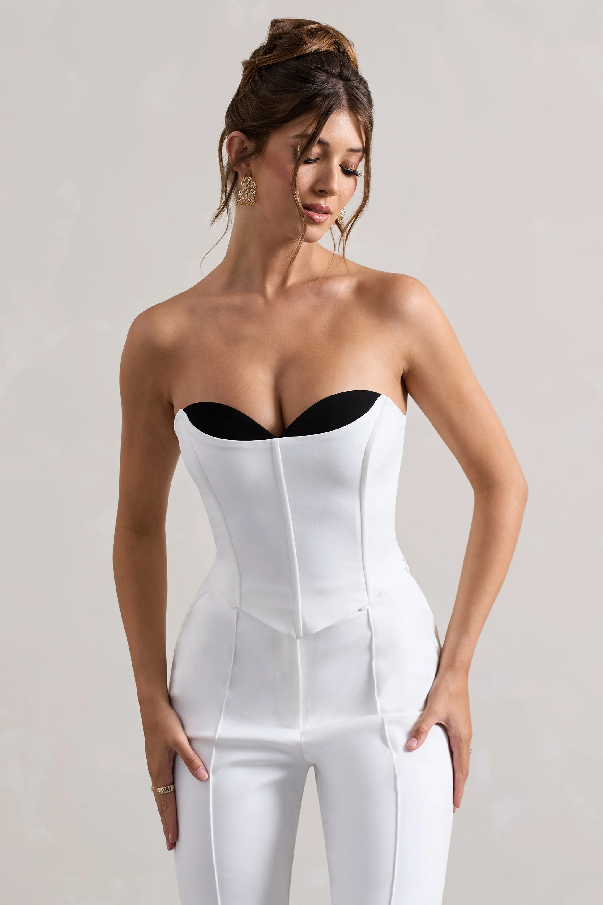 Aubriella | White Strapless Lace-Up Corset Top