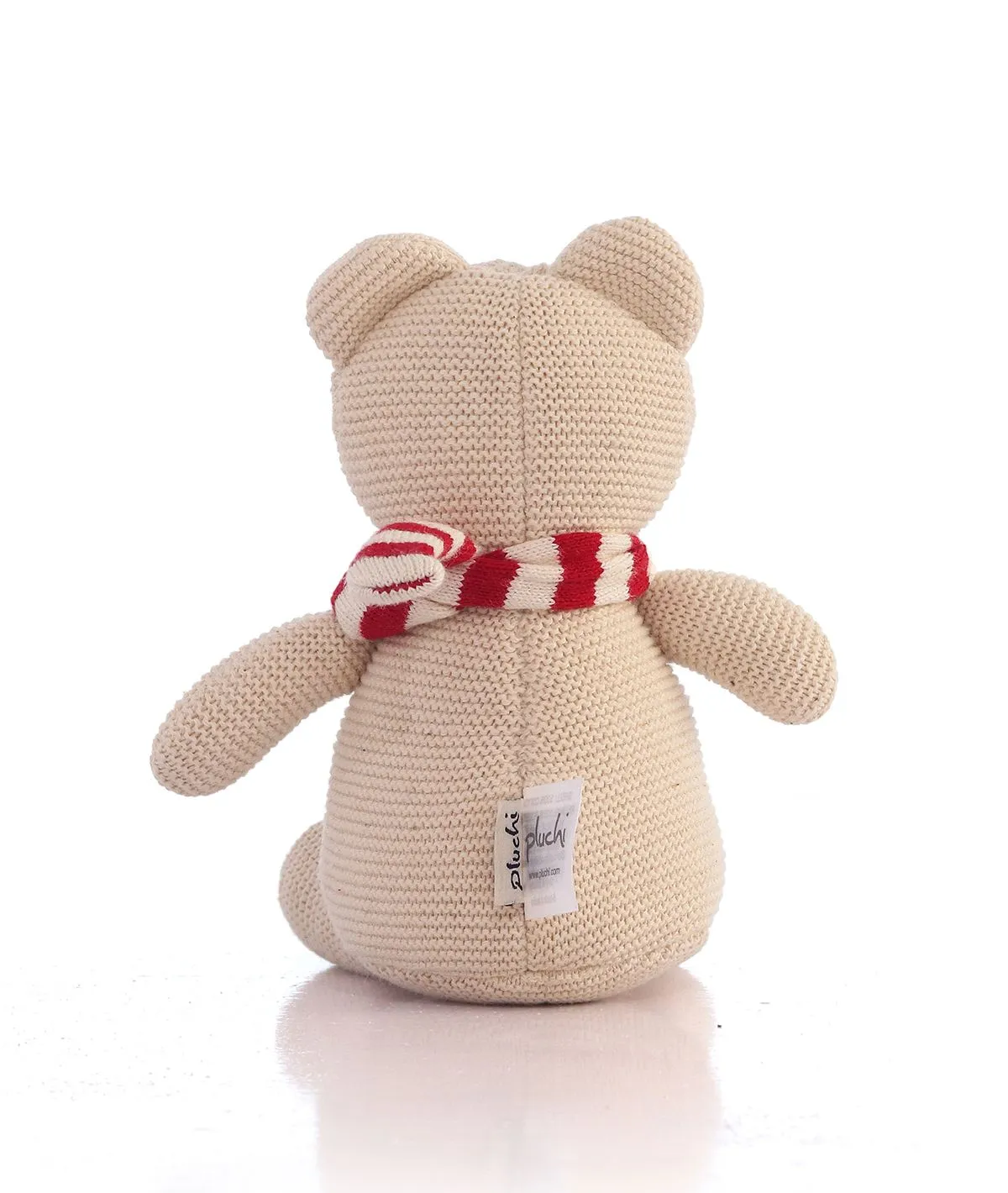 Baby Bear with Scarf Cotton Knitted Stuffed Soft Toy for Babies & Kids (Natural & Red)