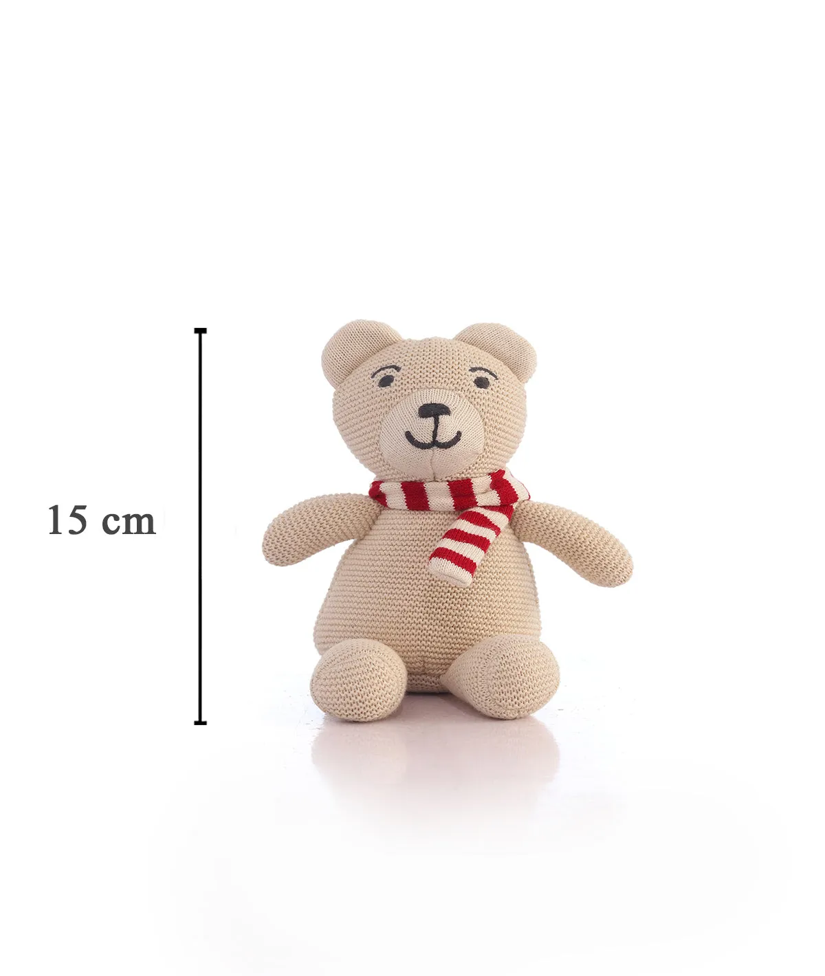 Baby Bear with Scarf Cotton Knitted Stuffed Soft Toy for Babies & Kids (Natural & Red)