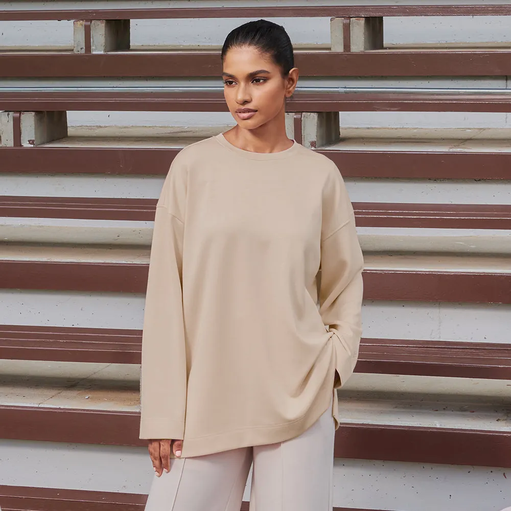 Back Pleated Sweatshirt - Beige