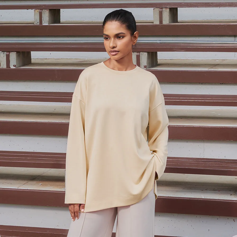 Back Pleated Sweatshirt - Cream