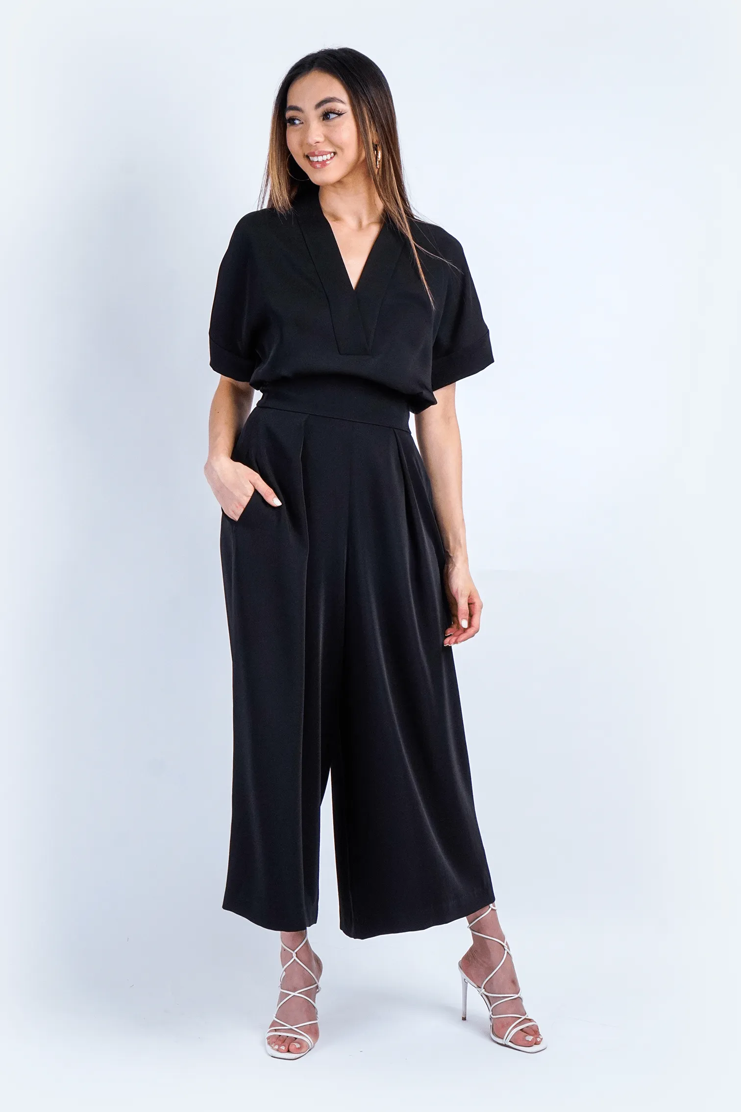 Black Pleated High Waist Wide Leg Kira Pants