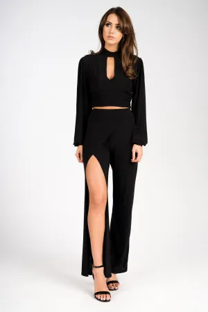 Black Split Front Trousers