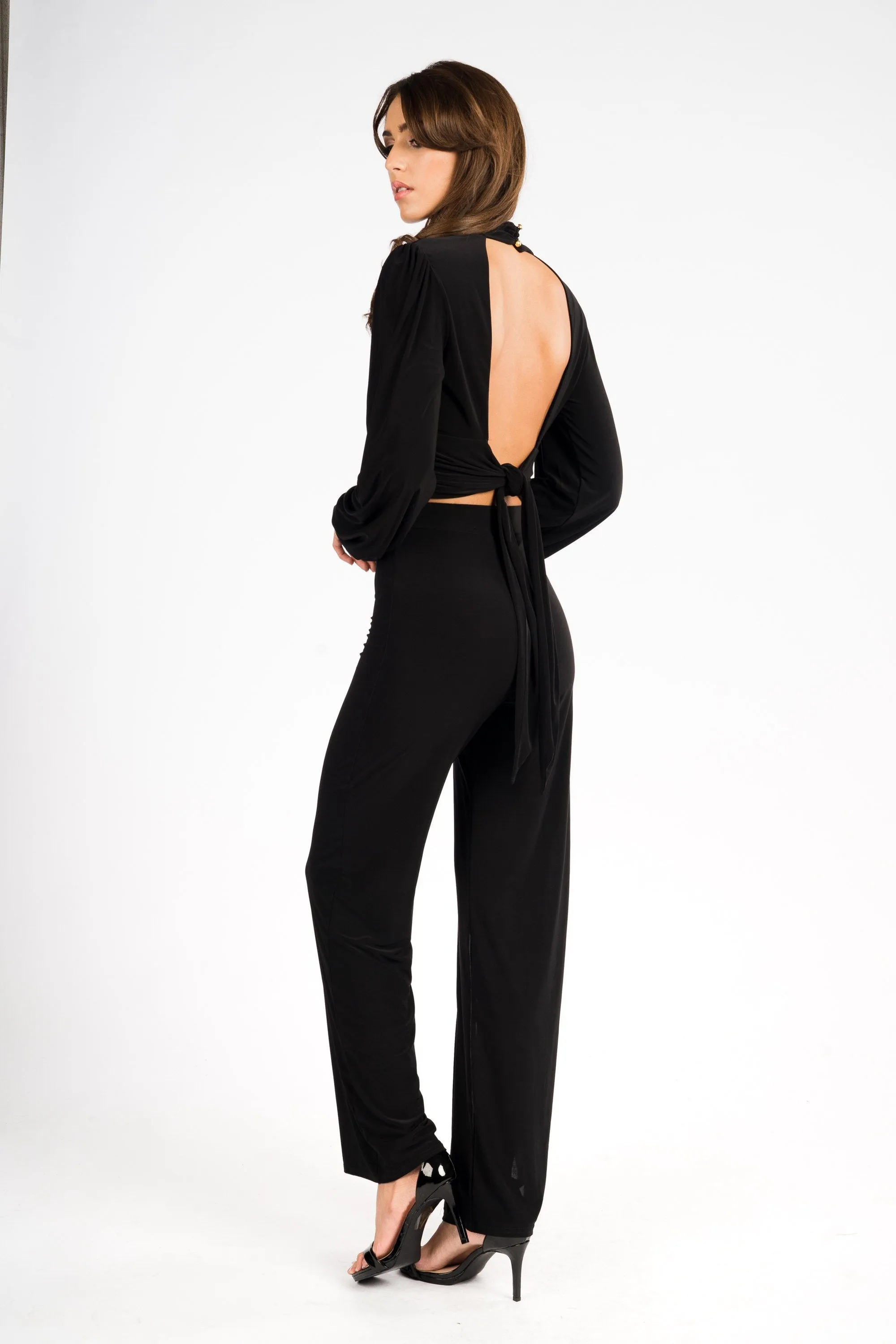 Black Split Front Trousers