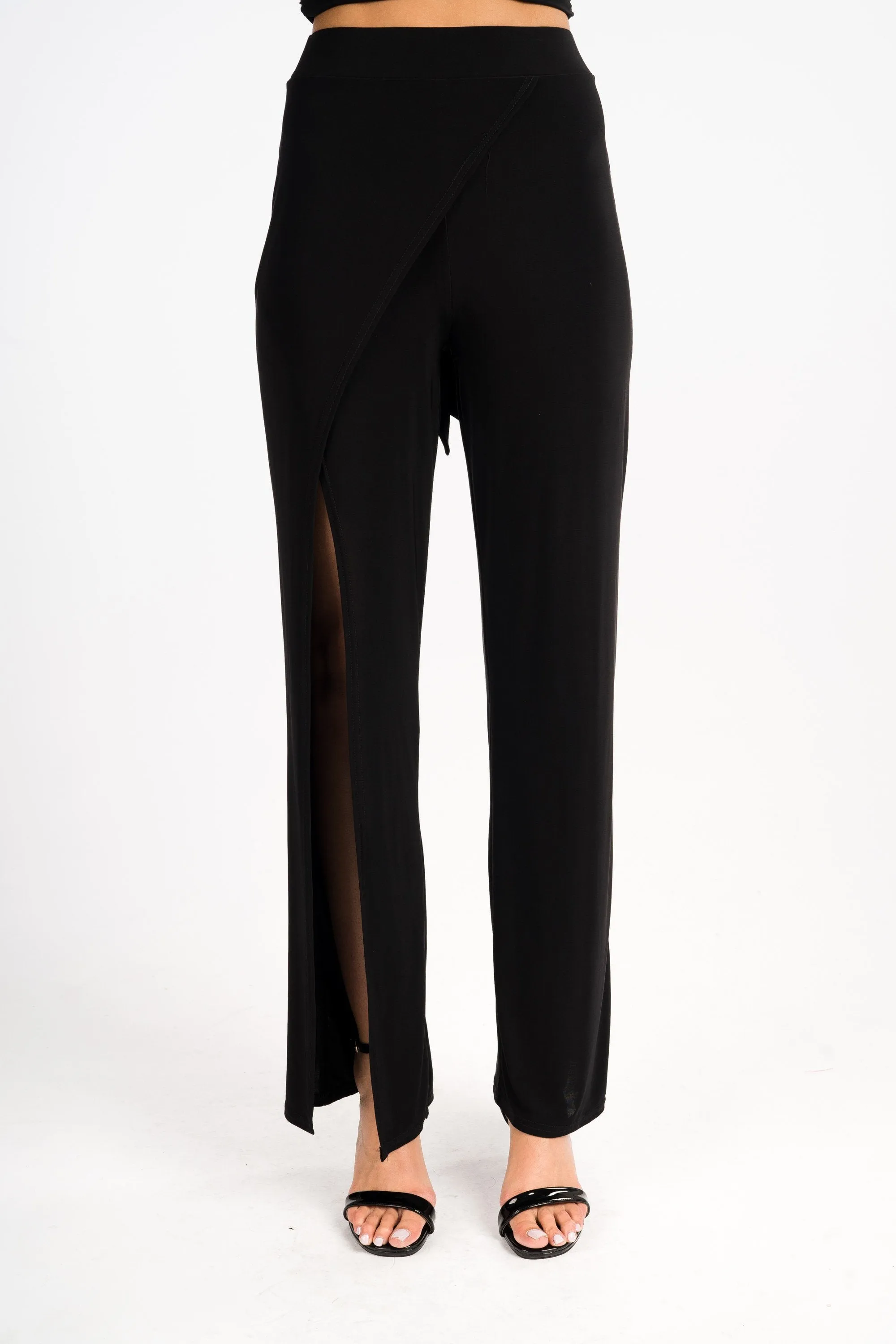 Black Split Front Trousers