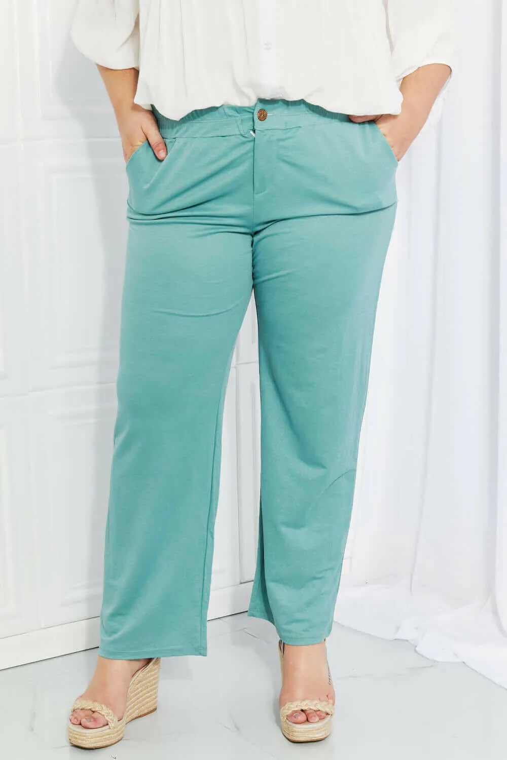 Blumin Apparel Take Me Away Full Size Straight Leg Pants in Seafoam