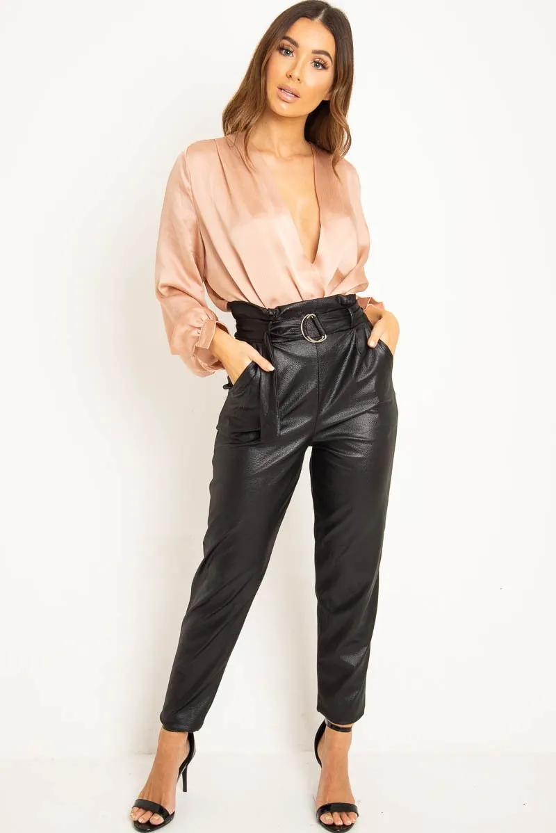 Blush Chiffon Plunge Blouson Sleeve Bodysuit - Liah