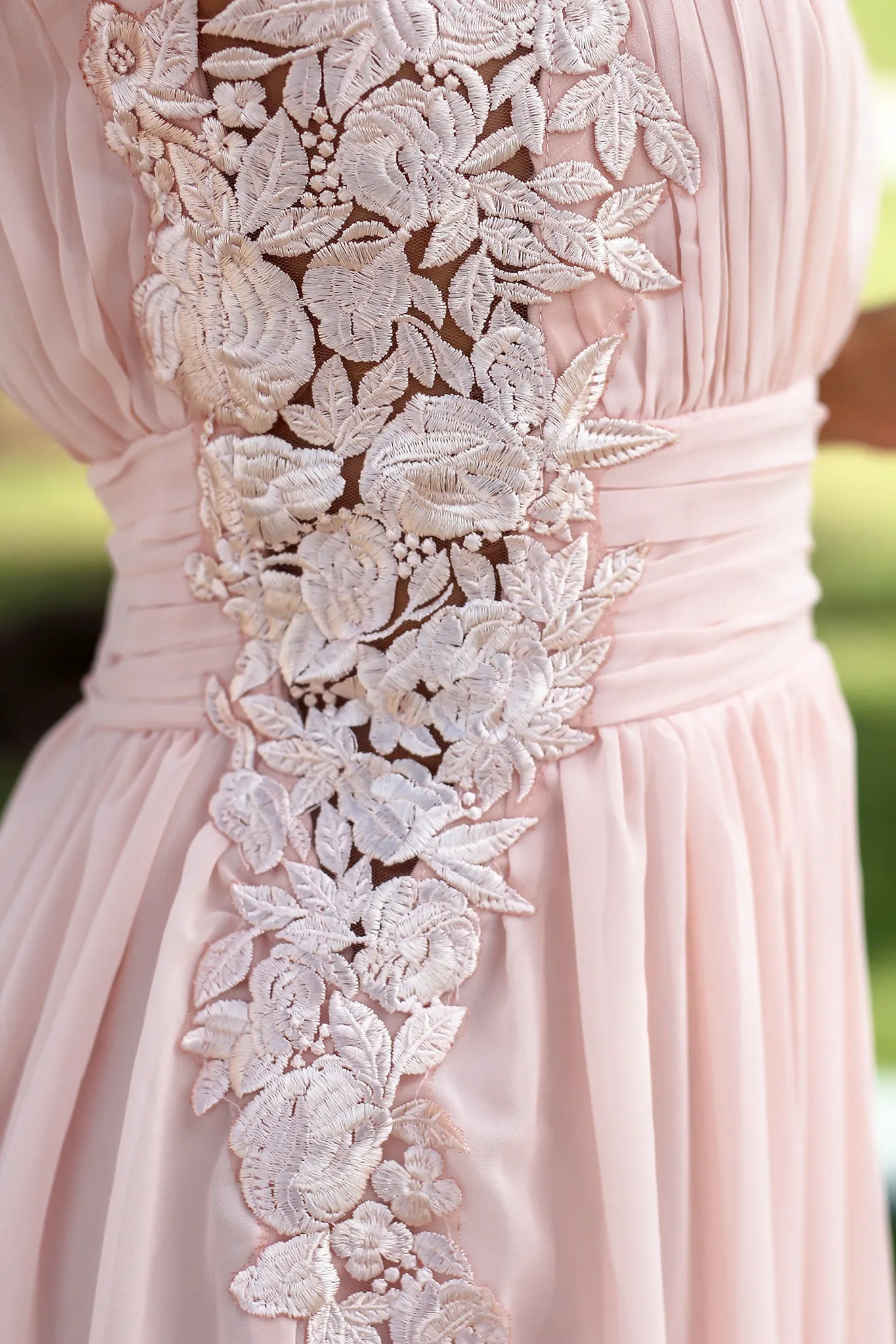 Blush Pleated Maxi Dress with Embroidered Sides