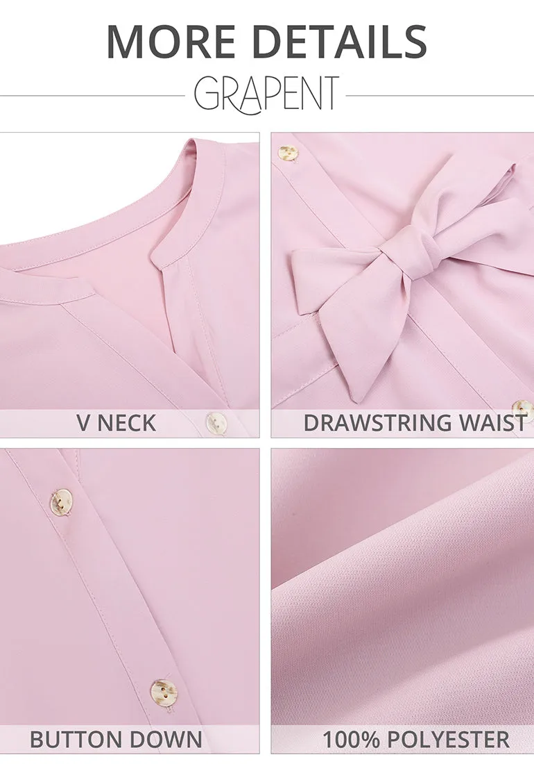 Candy Pink Women's Short Sleeve Office Blouse Button-Down Shirts