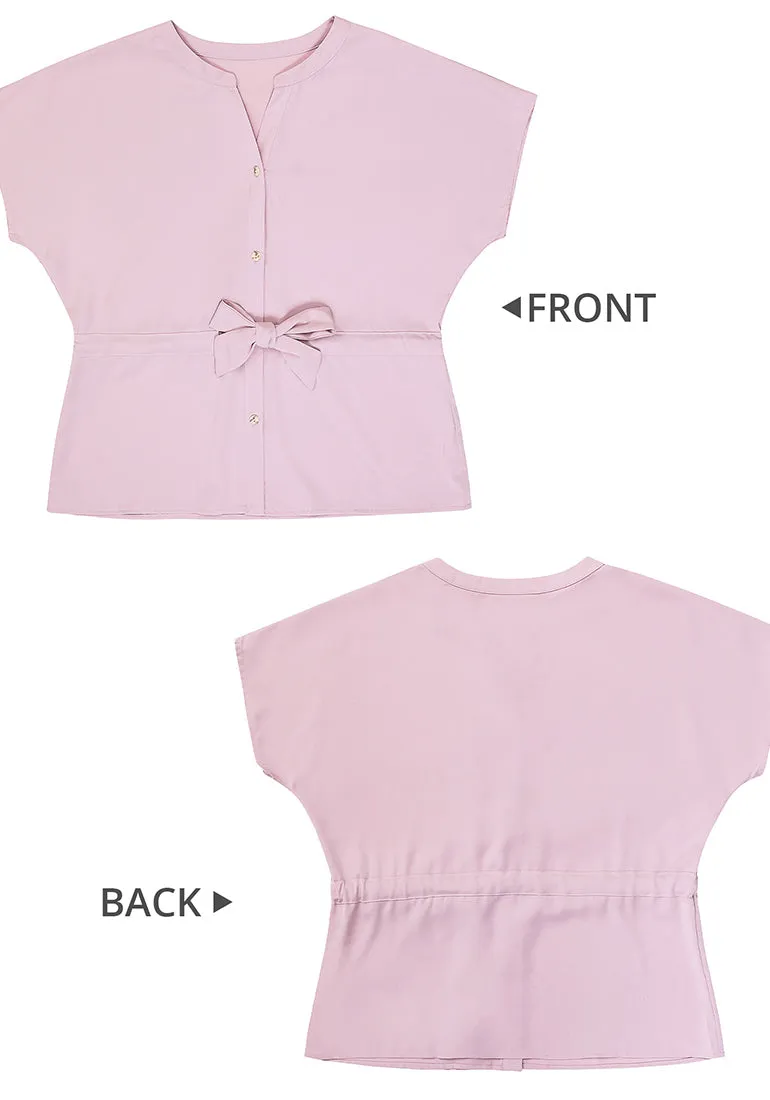 Candy Pink Women's Short Sleeve Office Blouse Button-Down Shirts