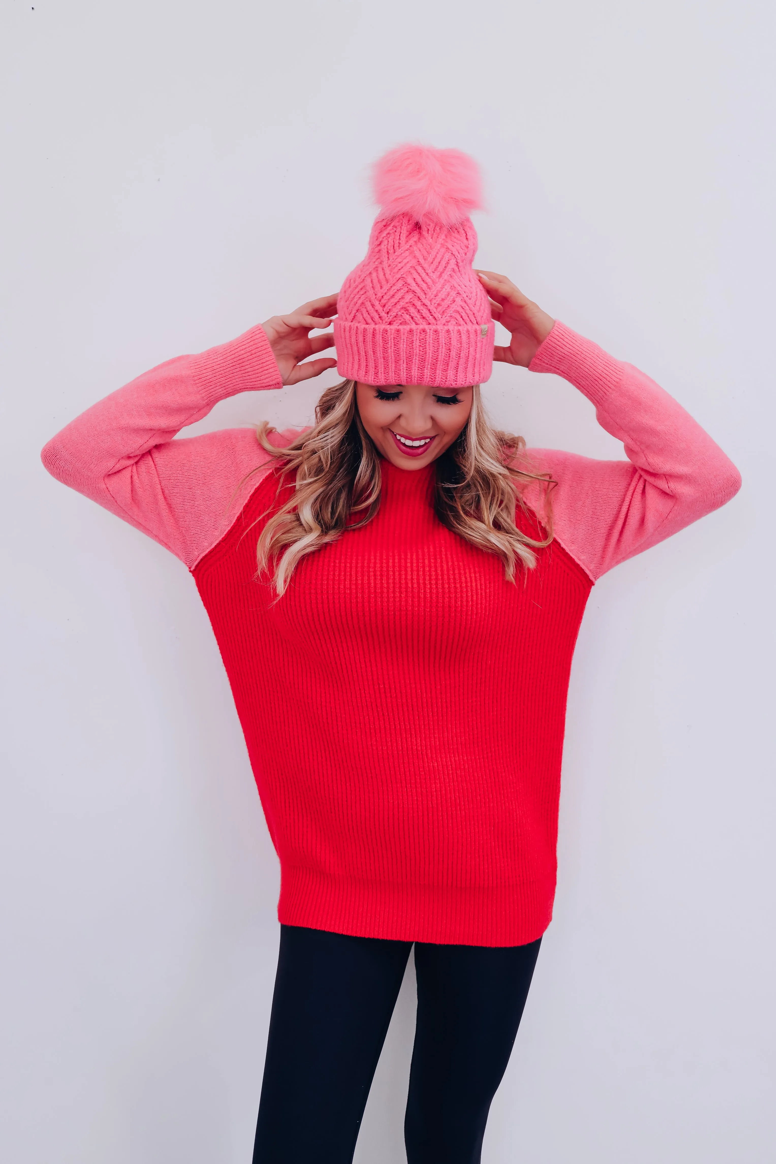 Canton Colorblock Tunic Sweater - Red/Pink