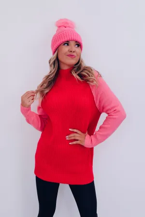 Canton Colorblock Tunic Sweater - Red/Pink