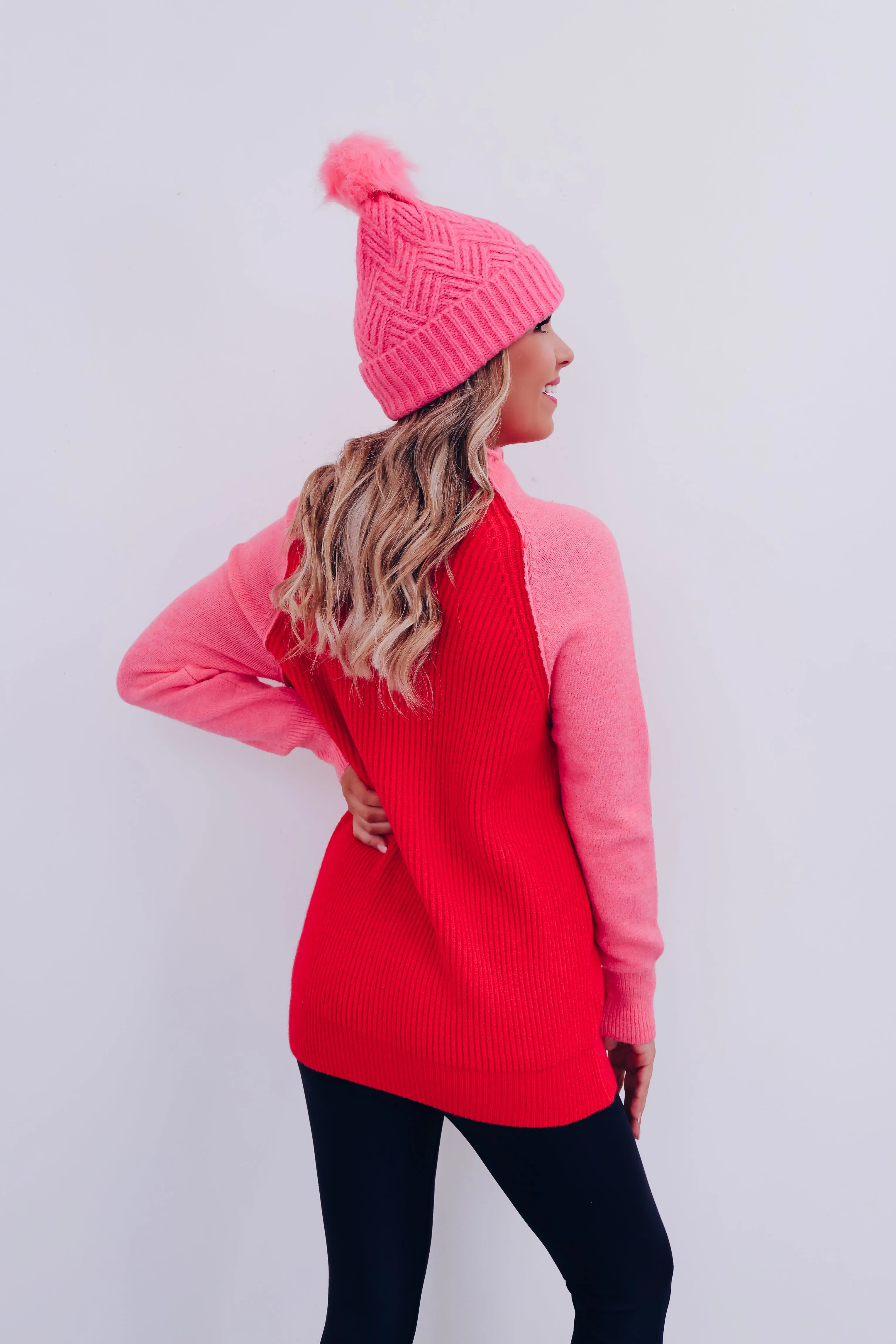 Canton Colorblock Tunic Sweater - Red/Pink