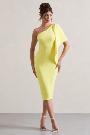 Carlana | Lemon Asymmetric Midi Dress With Ruffled Drape