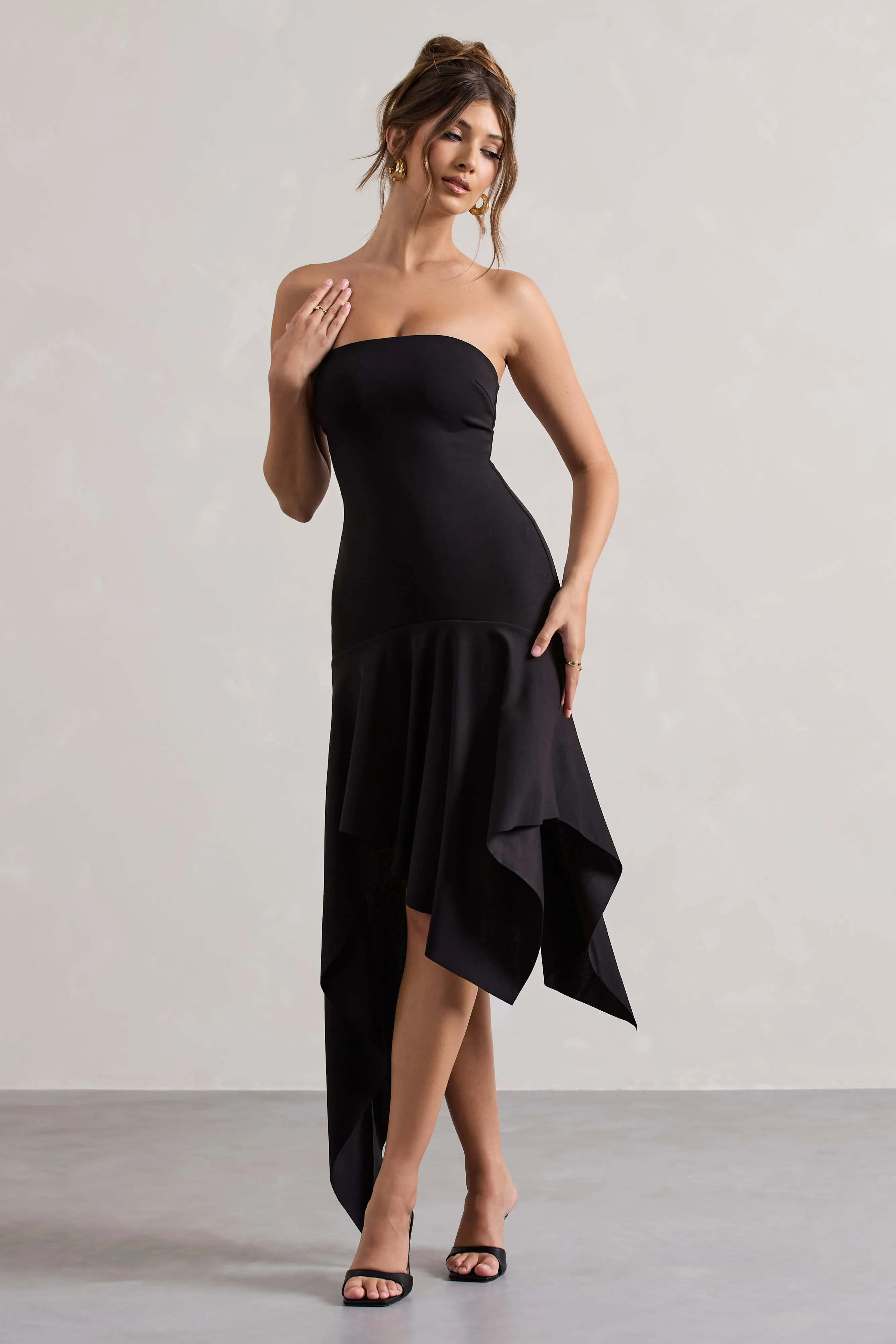 Catalina | Black Bandeau Maxi Dress With Draped Hem