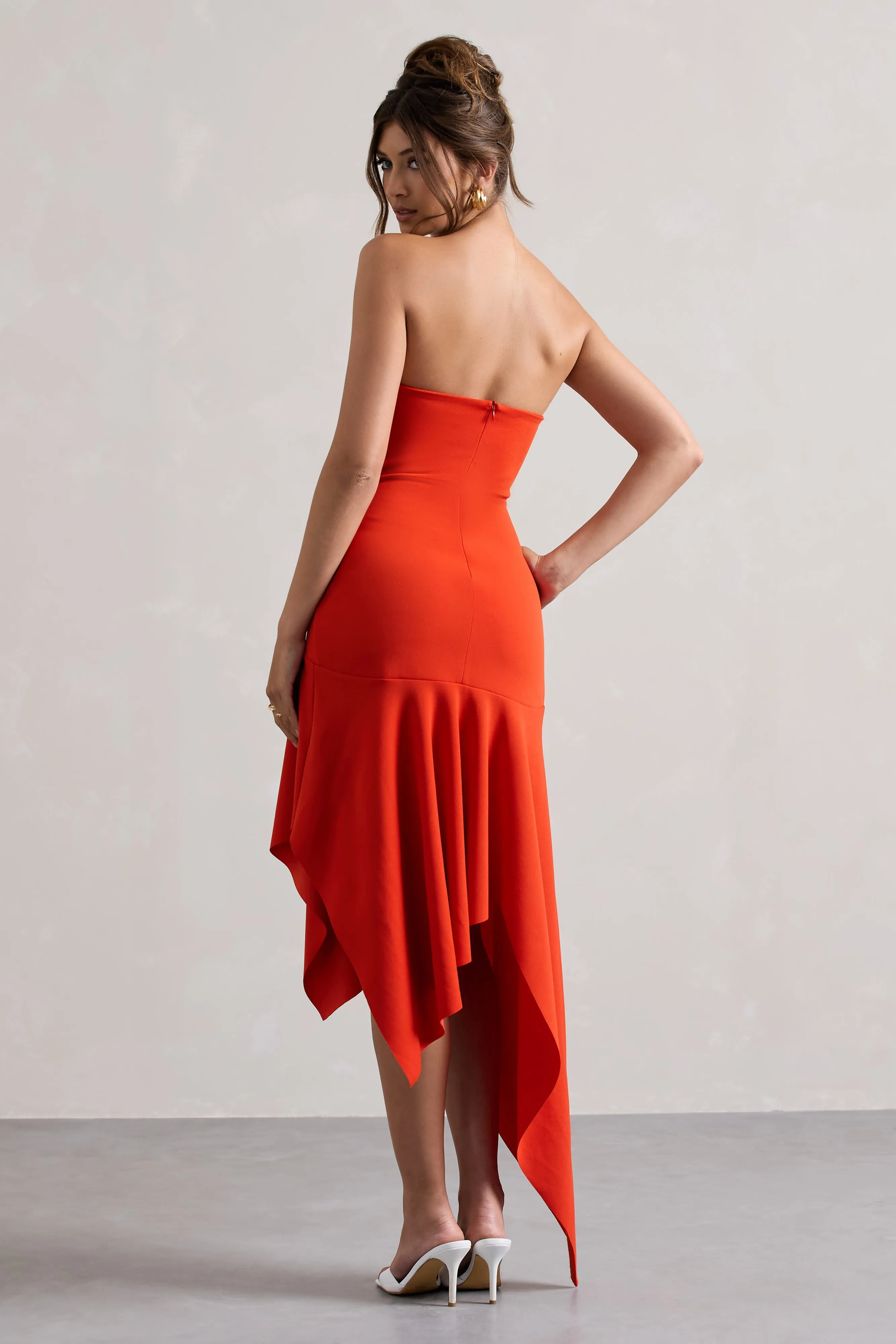 Catalina | Orange Bandeau Maxi Dress With Draped Hem