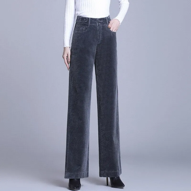 Classy Straight Cut Corduroy Pants for Women