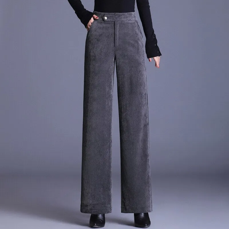 Classy Straight Cut Corduroy Pants for Women