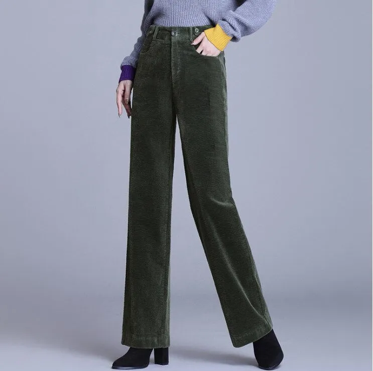 Classy Straight Cut Corduroy Pants for Women