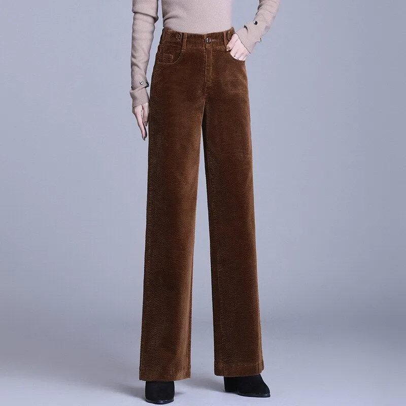 Classy Straight Cut Corduroy Pants for Women