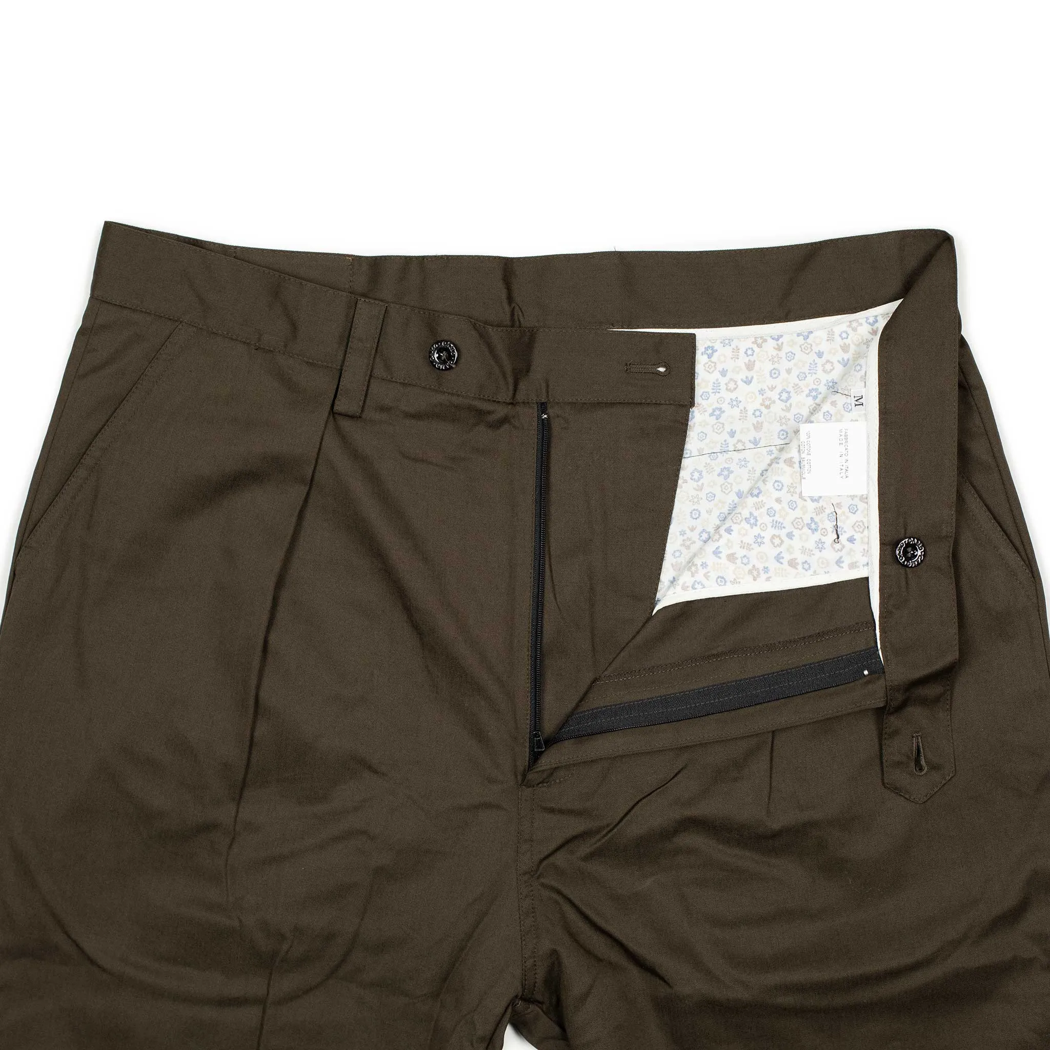 Comanche single-pleat trousers in brown cotton twill