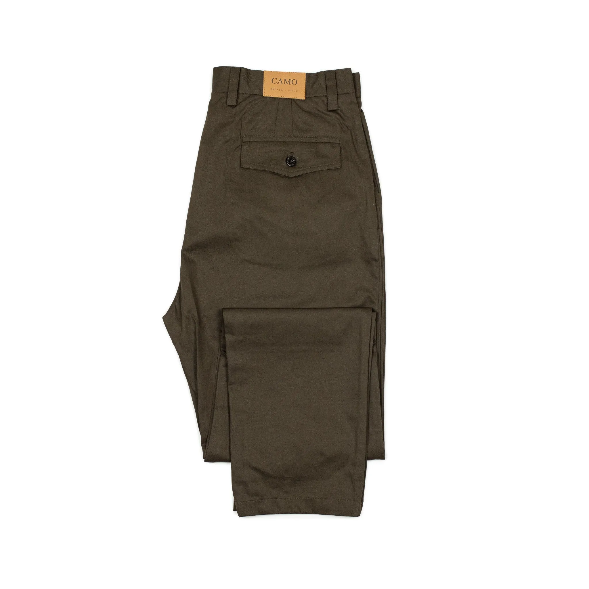 Comanche single-pleat trousers in brown cotton twill