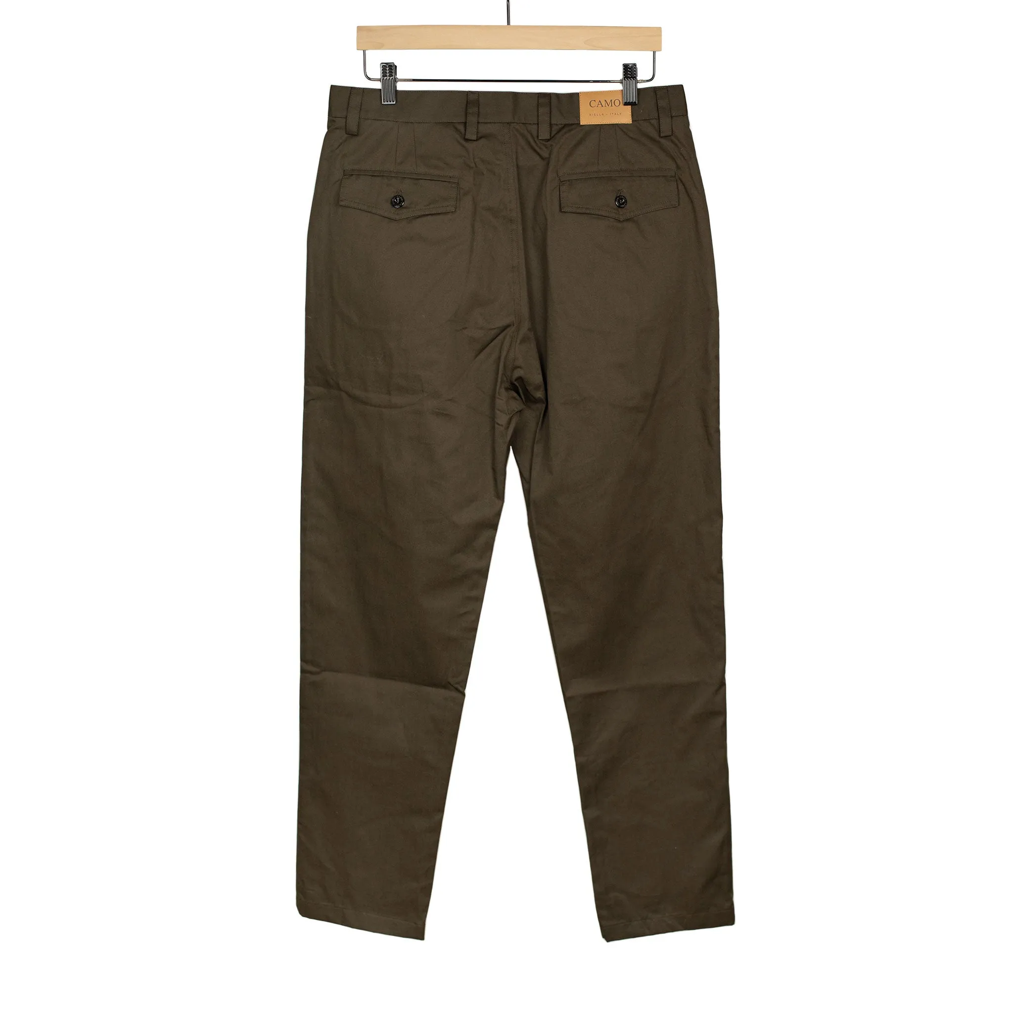 Comanche single-pleat trousers in brown cotton twill