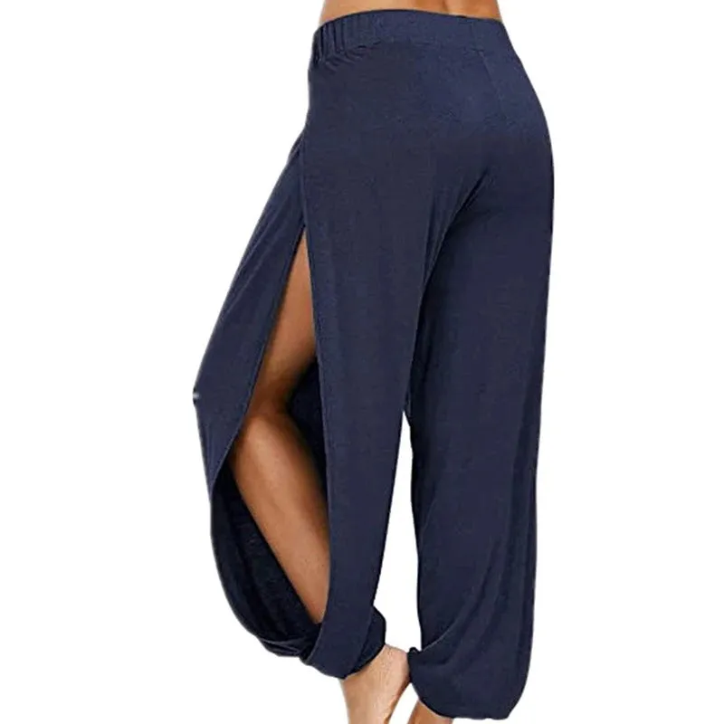 Comfy Wide-Leg Summer Harem Pants with Side Slit for Women