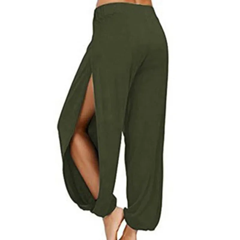 Comfy Wide-Leg Summer Harem Pants with Side Slit for Women