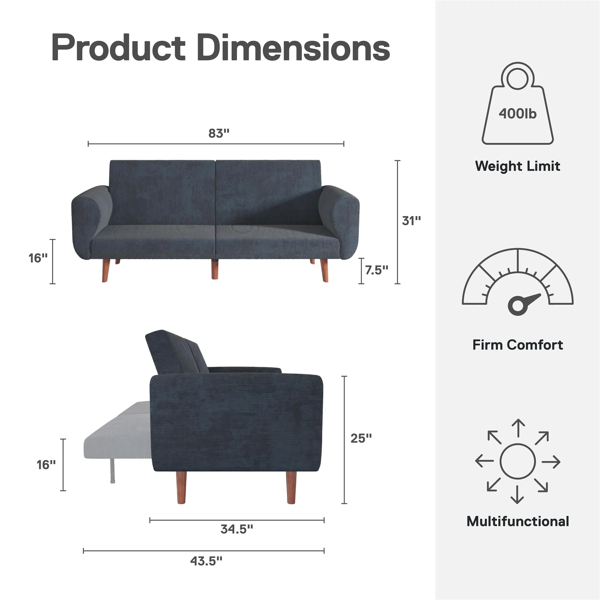 Daylen Mid-Century Futon Sofa Bed