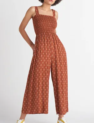 DEX Rust Printed Smocked Jumpsuit