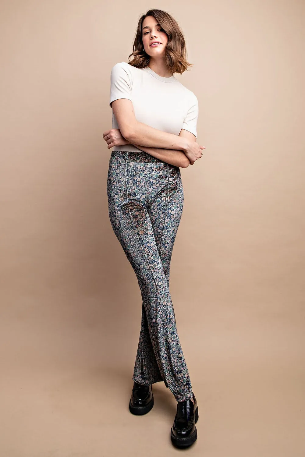 Ditsy Floral Velvet High-Rise Stretchy Flare Pants