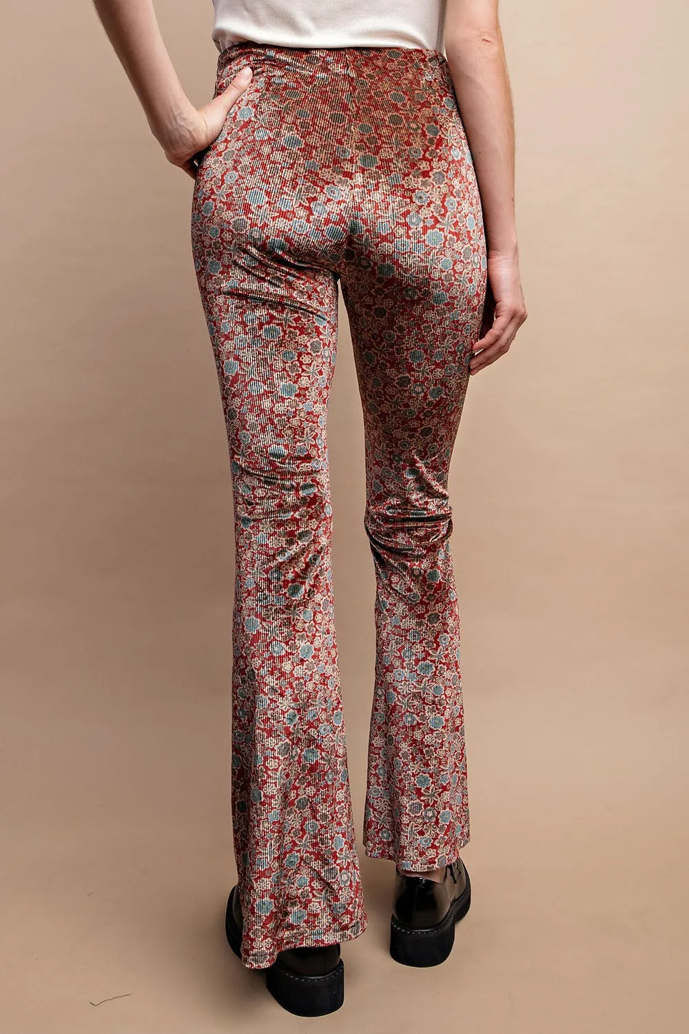 Ditsy Floral Velvet High-Rise Stretchy Flare Pants