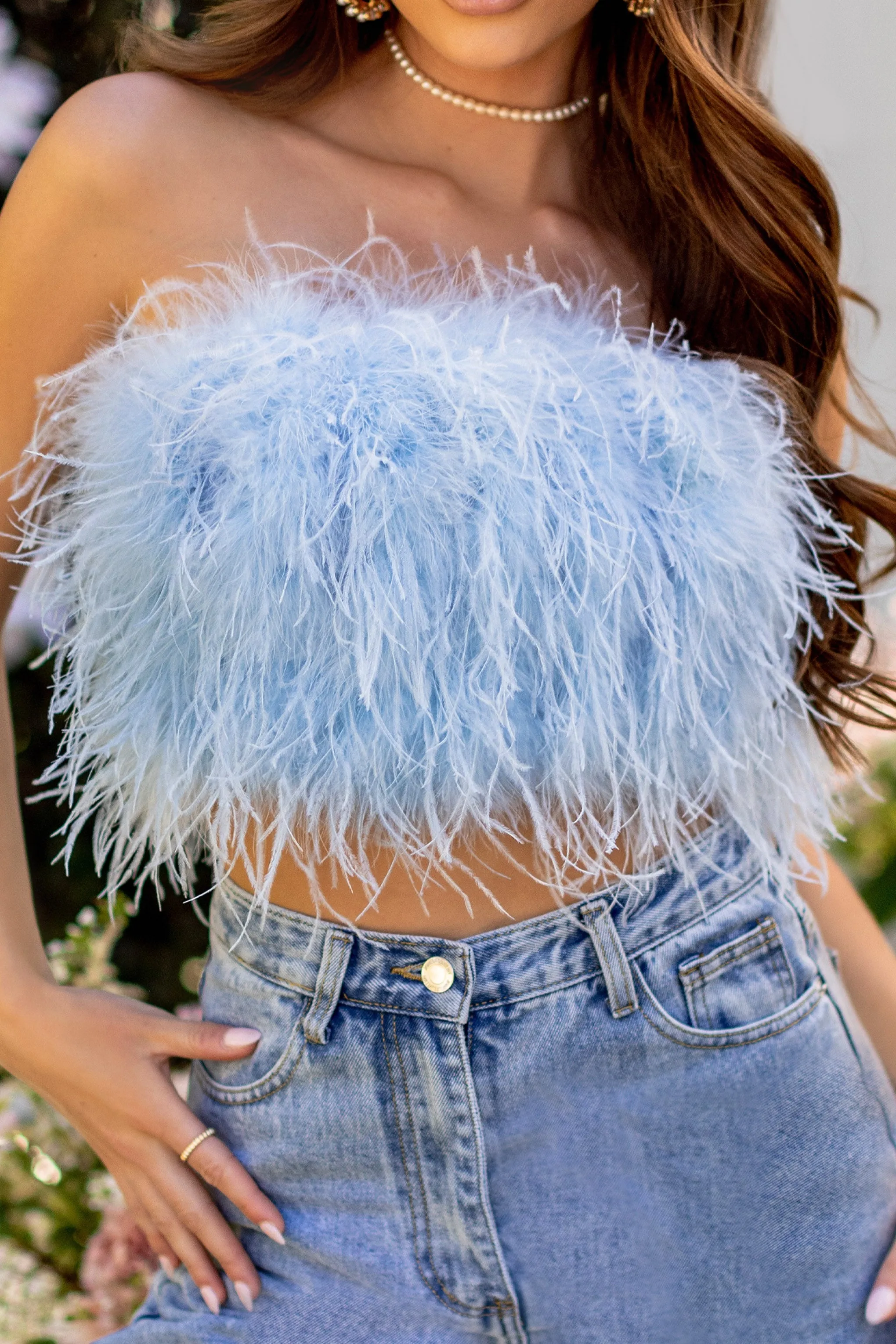 Dream Daze | Powder Blue Feather Bandeau Top