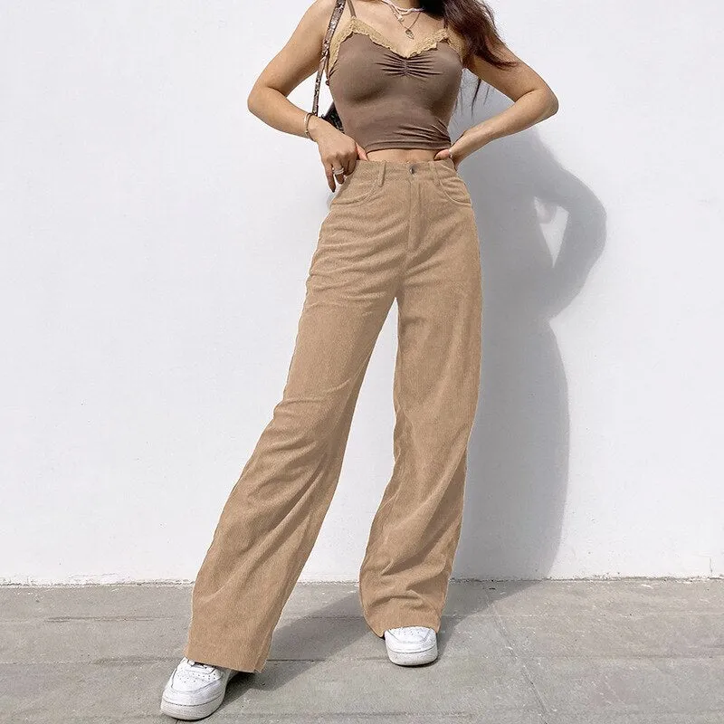 Durable Corduroy Straight Cut Pants for Women