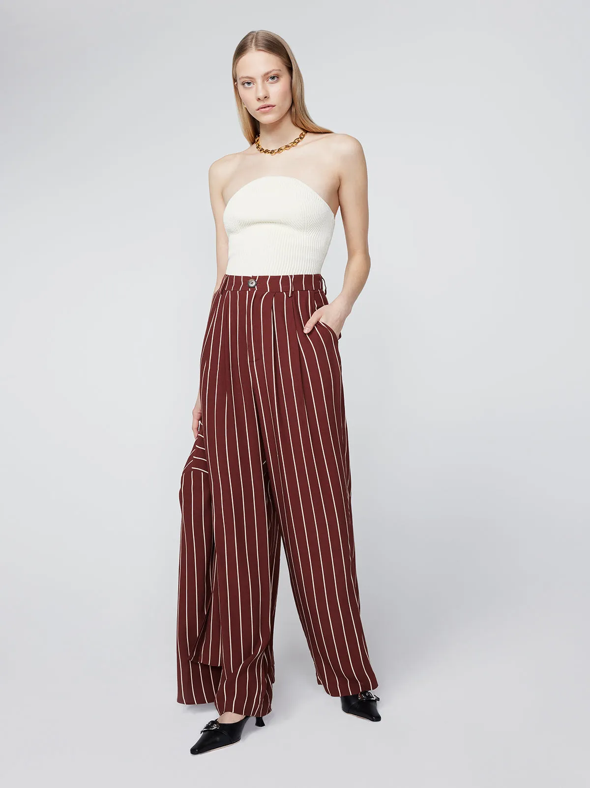 Edith Mocha Stripe Wide-Leg Trousers