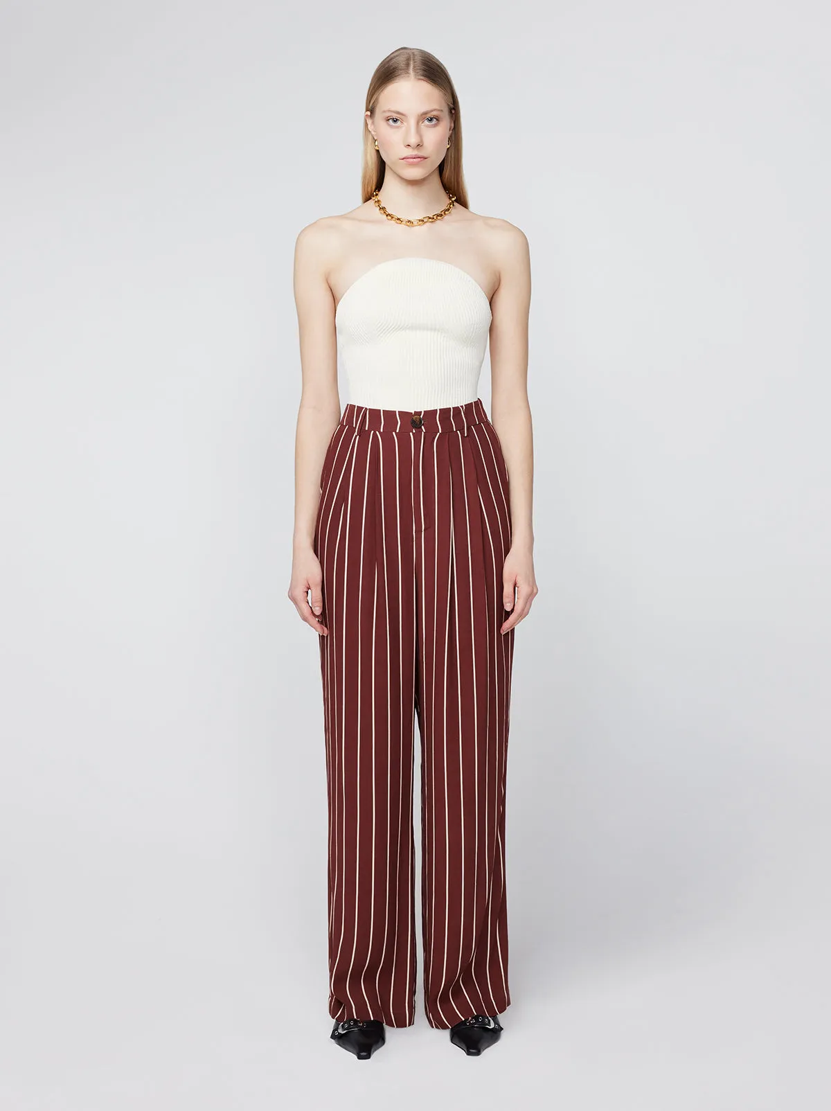 Edith Mocha Stripe Wide-Leg Trousers