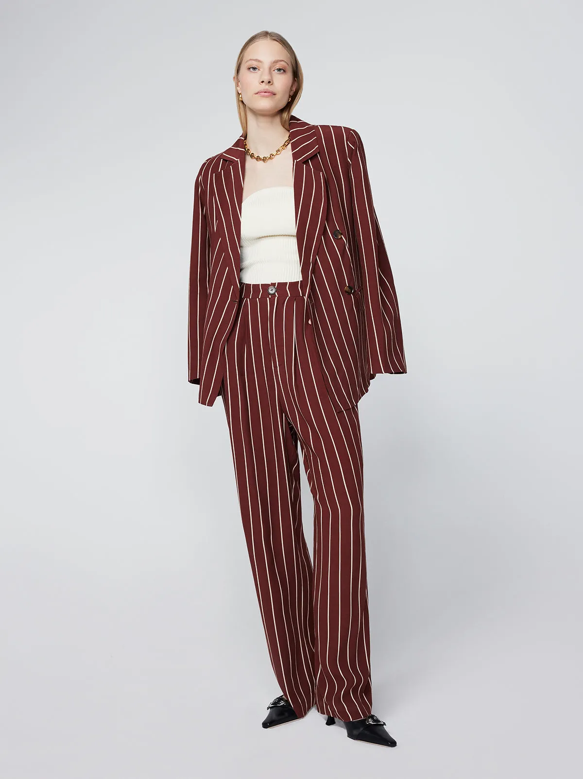 Edith Mocha Stripe Wide-Leg Trousers