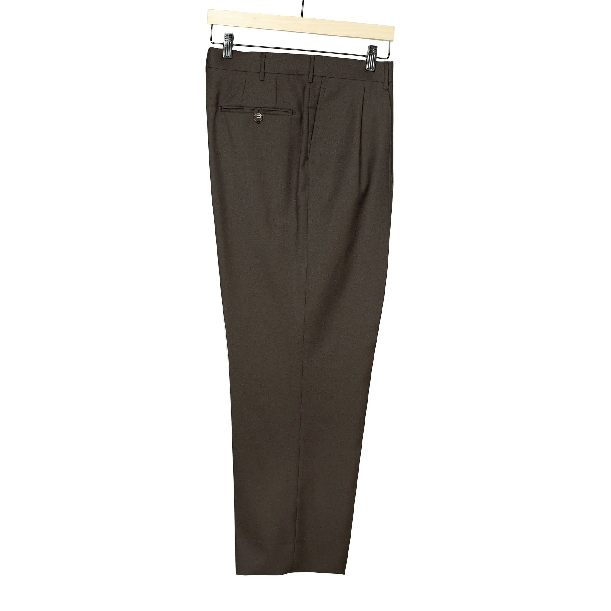 Exclusive Brooklyn double-pleated high-rise wide trousers in brown wool twill