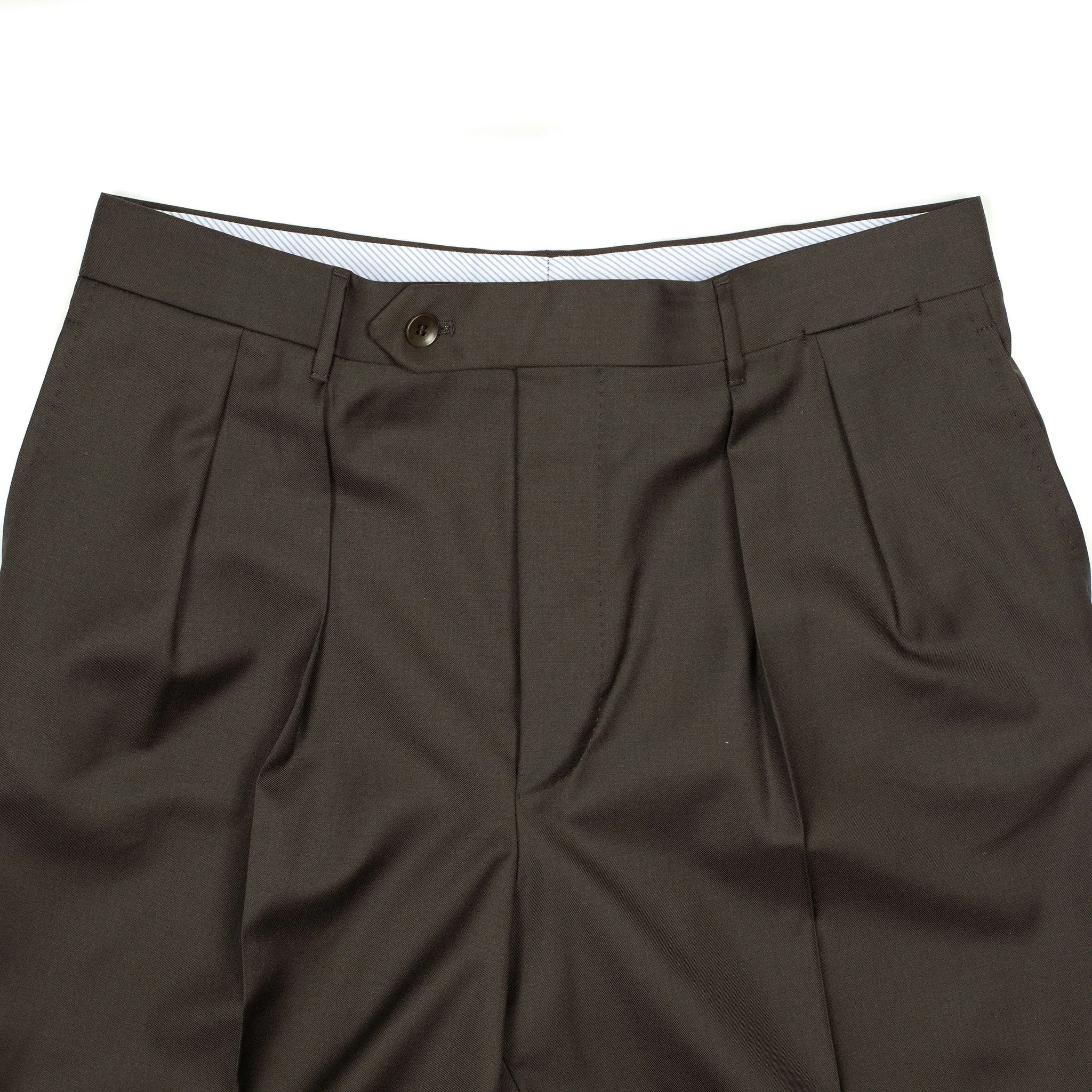 Exclusive Brooklyn double-pleated high-rise wide trousers in brown wool twill