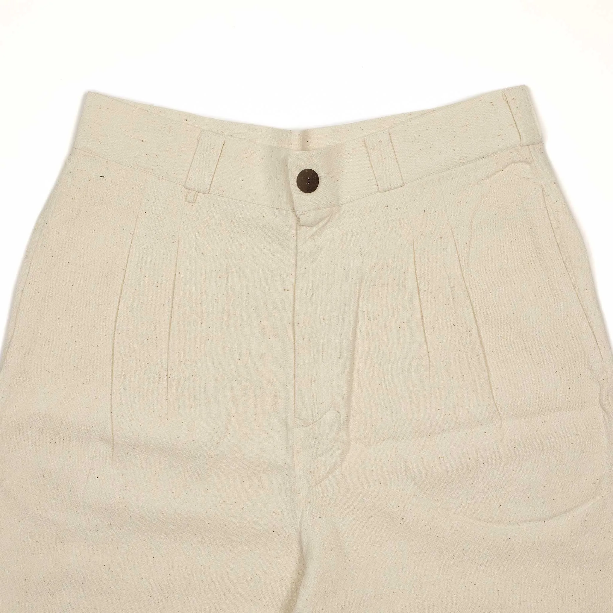 Ferrara pleated straight leg trousers in natural Kala cotton