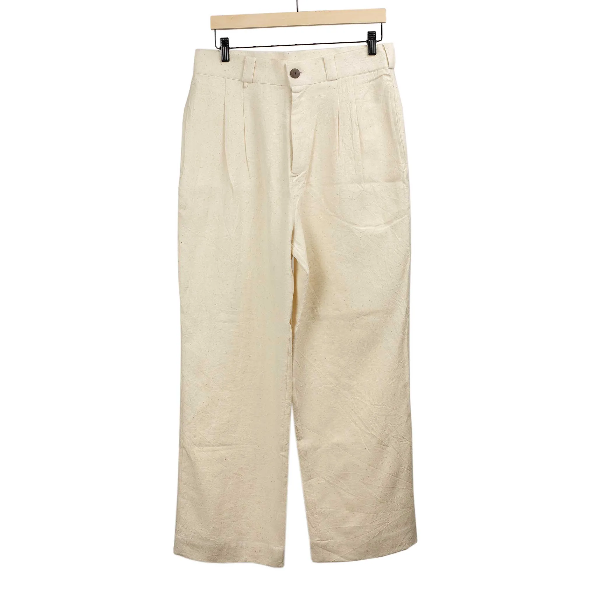 Ferrara pleated straight leg trousers in natural Kala cotton